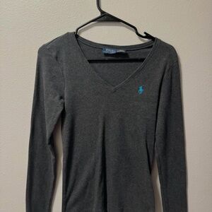 Polo by Ralph Lauren Gray V-Neck Top